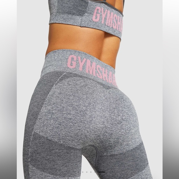 GYMSHARK FLEX CYCLING SHORTS - NEW CHARCOAL MARL/RUBY PINK - EXTRA SMALL. - Picture 1 of 10